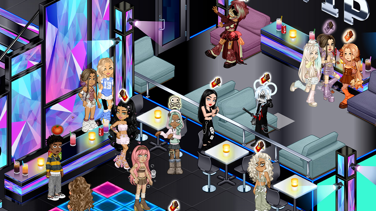 Party scene with avatars dancing